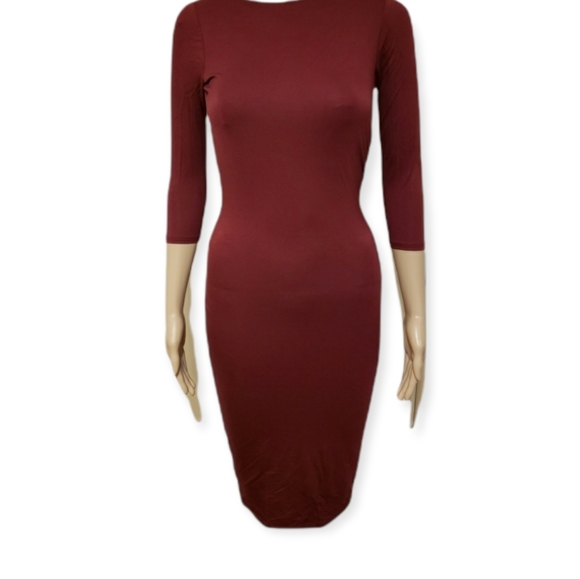 NWT|{WINE DRAPE BACK MIDI DRESS} - (S) - Picture 2 of 9